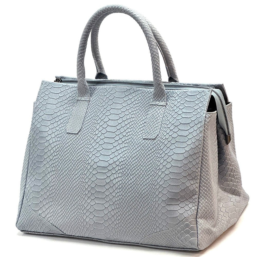Serpentina Genuine Leather Tote Bag with Python Print - Leather Italiano