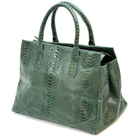 Serpentina Genuine Leather Tote Bag with Python Print - Leather Italiano