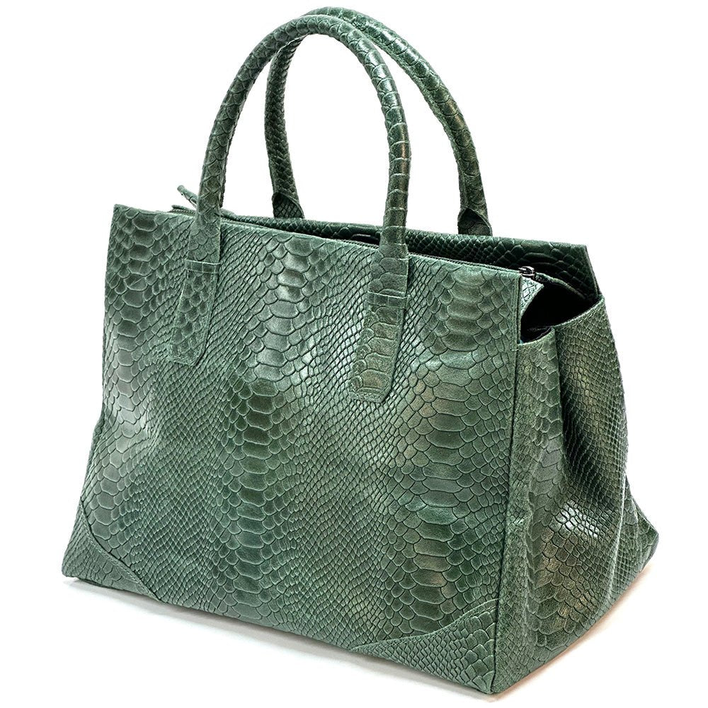 Serpentina Genuine Leather Tote Bag with Python Print - Leather Italiano