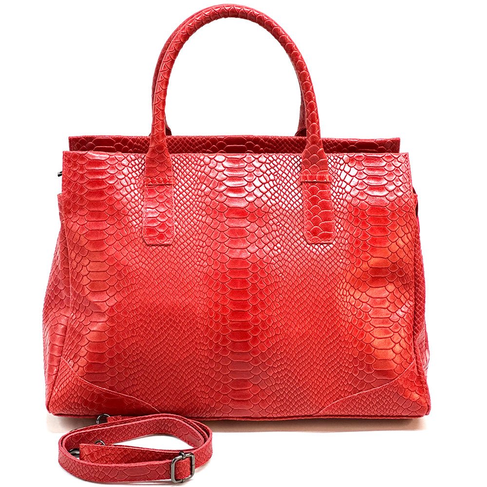 Serpentina Genuine Leather Tote Bag with Python Print - Leather Italiano