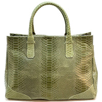 Serpentina Genuine Leather Tote Bag with Python Print - Leather Italiano