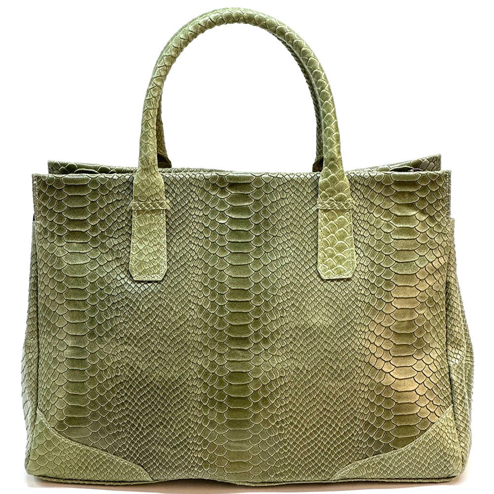 Serpentina Genuine Leather Tote Bag with Python Print - Leather Italiano