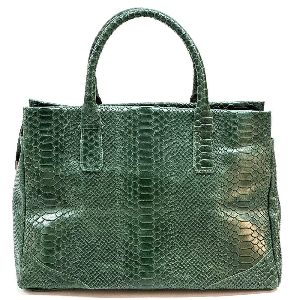 Serpentina Genuine Leather Tote Bag with Python Print - Leather Italiano