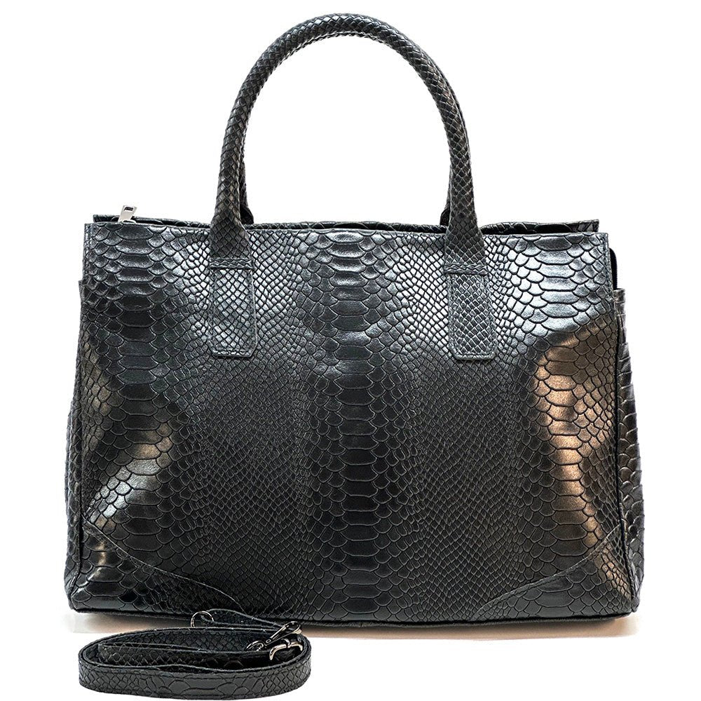 Serpentina Genuine Leather Tote Bag with Python Print - Leather Italiano