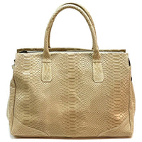 Serpentina Genuine Leather Tote Bag with Python Print - Leather Italiano