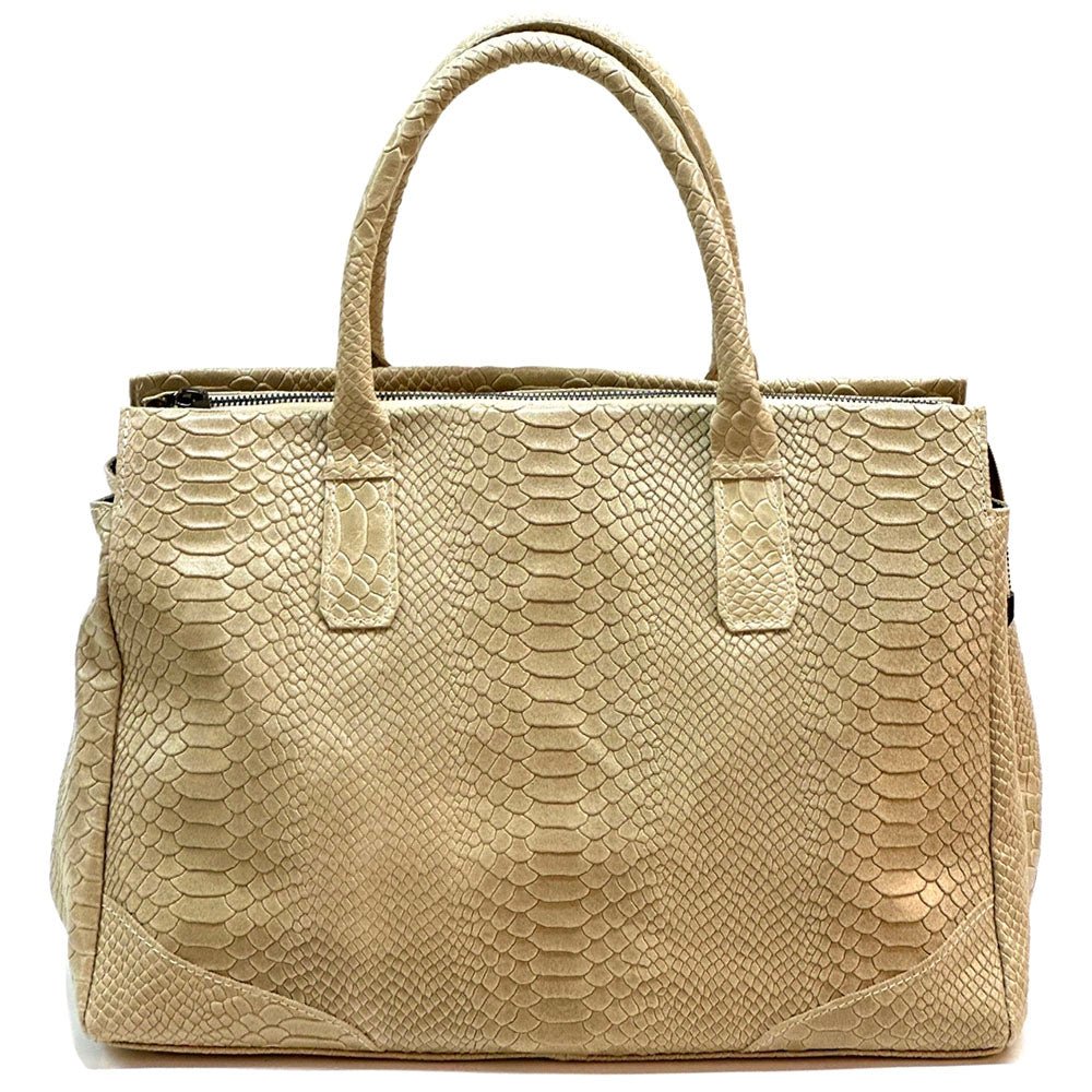 Serpentina Genuine Leather Tote Bag with Python Print - Leather Italiano