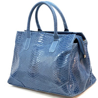 Serpentina Genuine Leather Tote Bag with Python Print - Leather Italiano