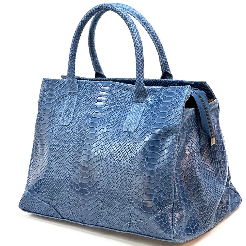 Serpentina Genuine Leather Tote Bag with Python Print - Leather Italiano
