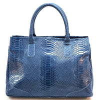 Serpentina Genuine Leather Tote Bag with Python Print - Leather Italiano