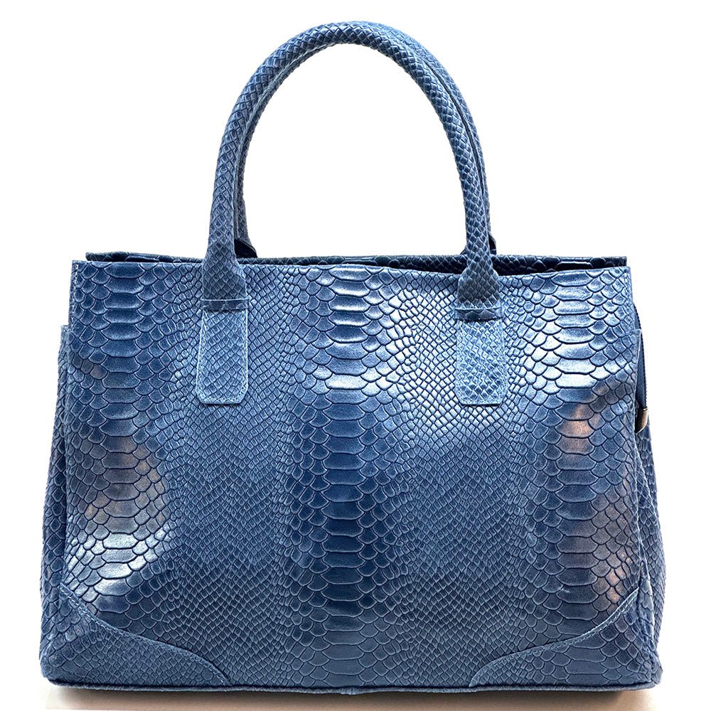 Serpentina Genuine Leather Tote Bag with Python Print - Leather Italiano