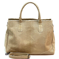 Serpentina Genuine Leather Tote Bag with Python Print - Leather Italiano