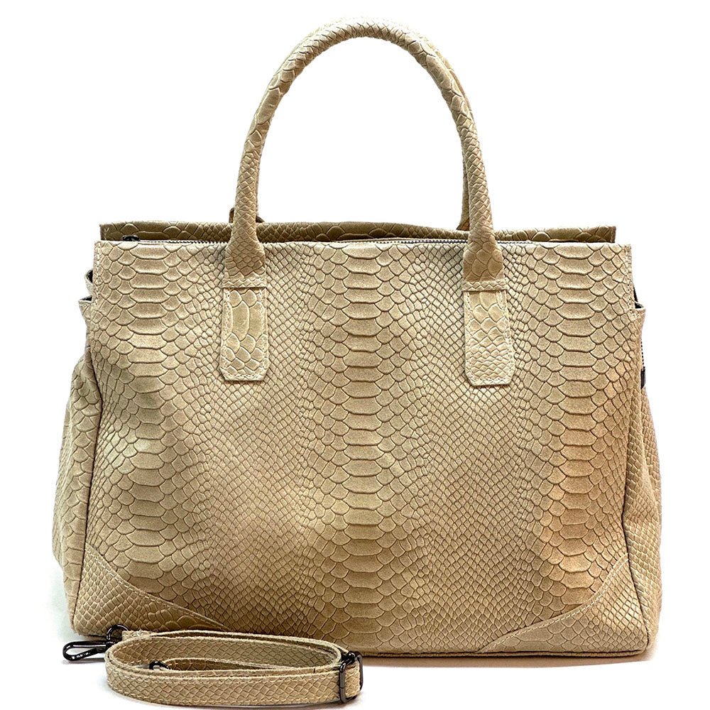 Serpentina Genuine Leather Tote Bag with Python Print - Leather Italiano