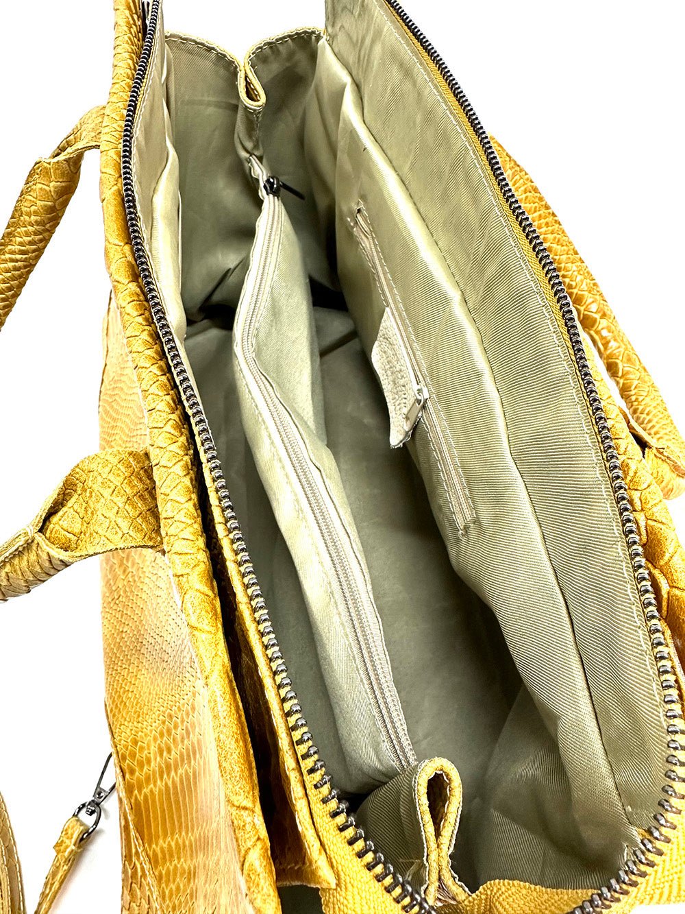 Serpentina Genuine Leather Tote Bag with Python Print - Leather Italiano