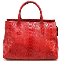 Serpentina Genuine Leather Tote Bag with Python Print - Leather Italiano