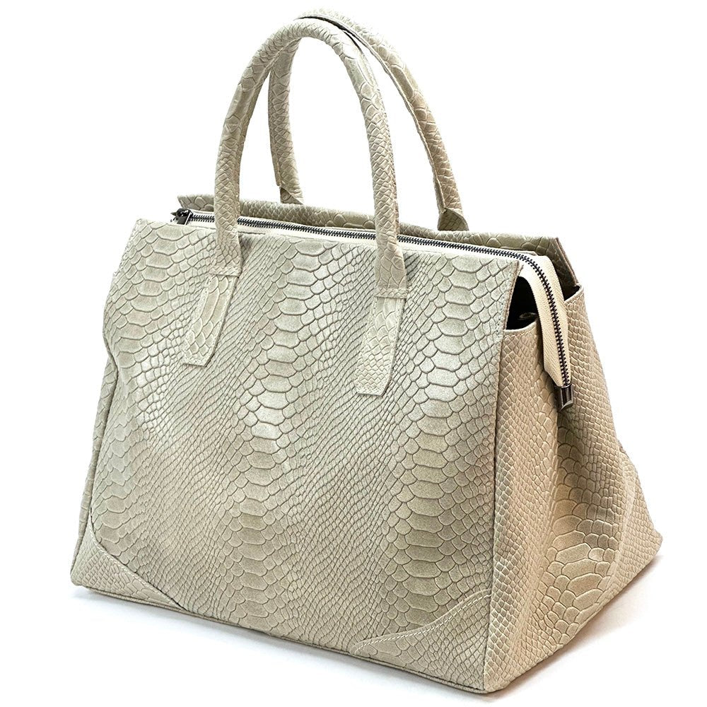 Serpentina Genuine Leather Tote Bag with Python Print - Leather Italiano