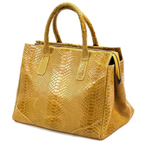 Serpentina Genuine Leather Tote Bag with Python Print - Leather Italiano