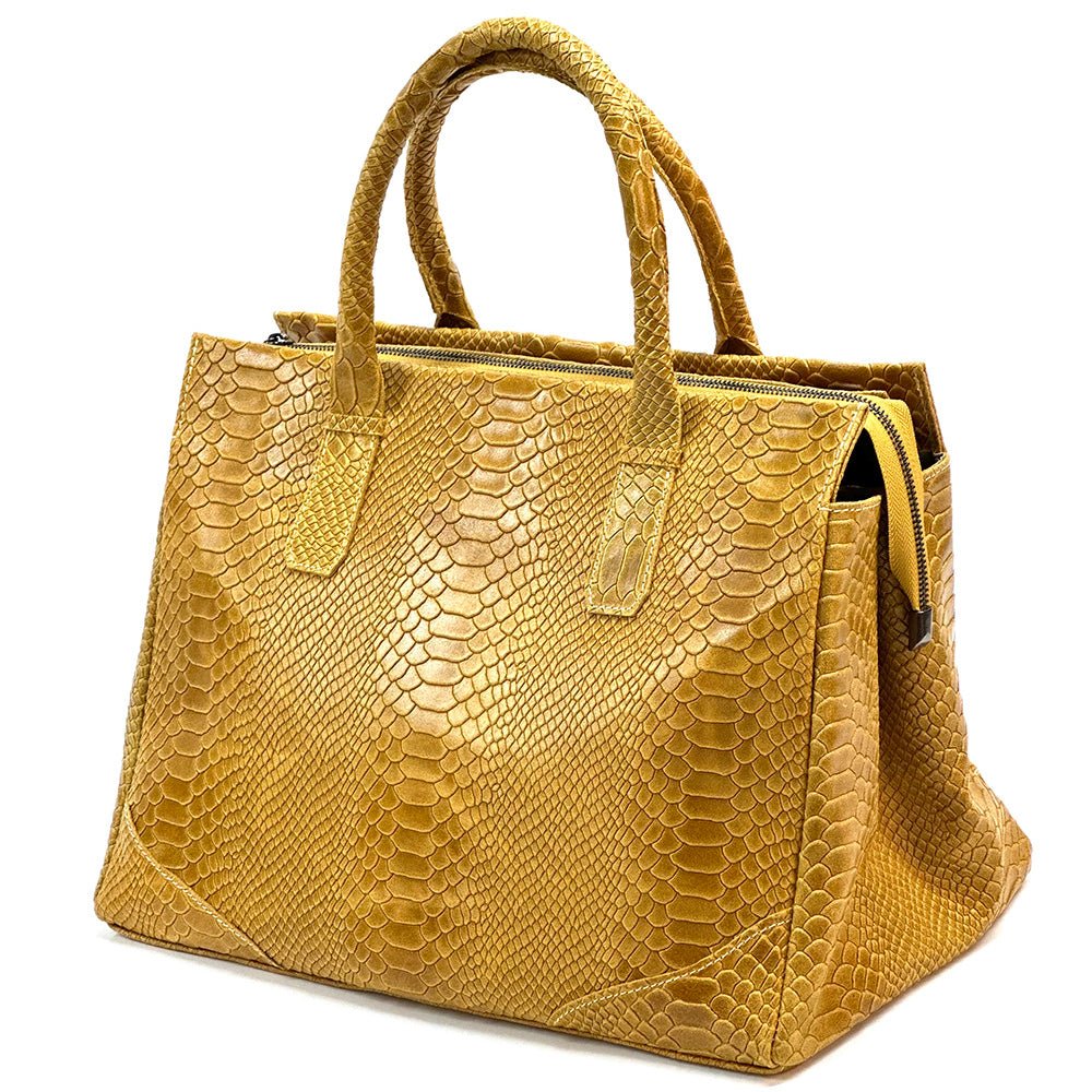Serpentina Genuine Leather Tote Bag with Python Print - Leather Italiano