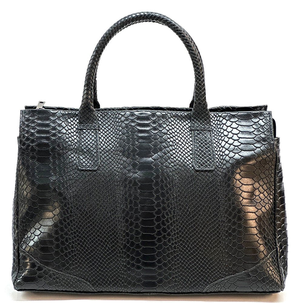 Serpentina Genuine Leather Tote Bag with Python Print - Leather Italiano