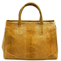 Serpentina Genuine Leather Tote Bag with Python Print - Leather Italiano