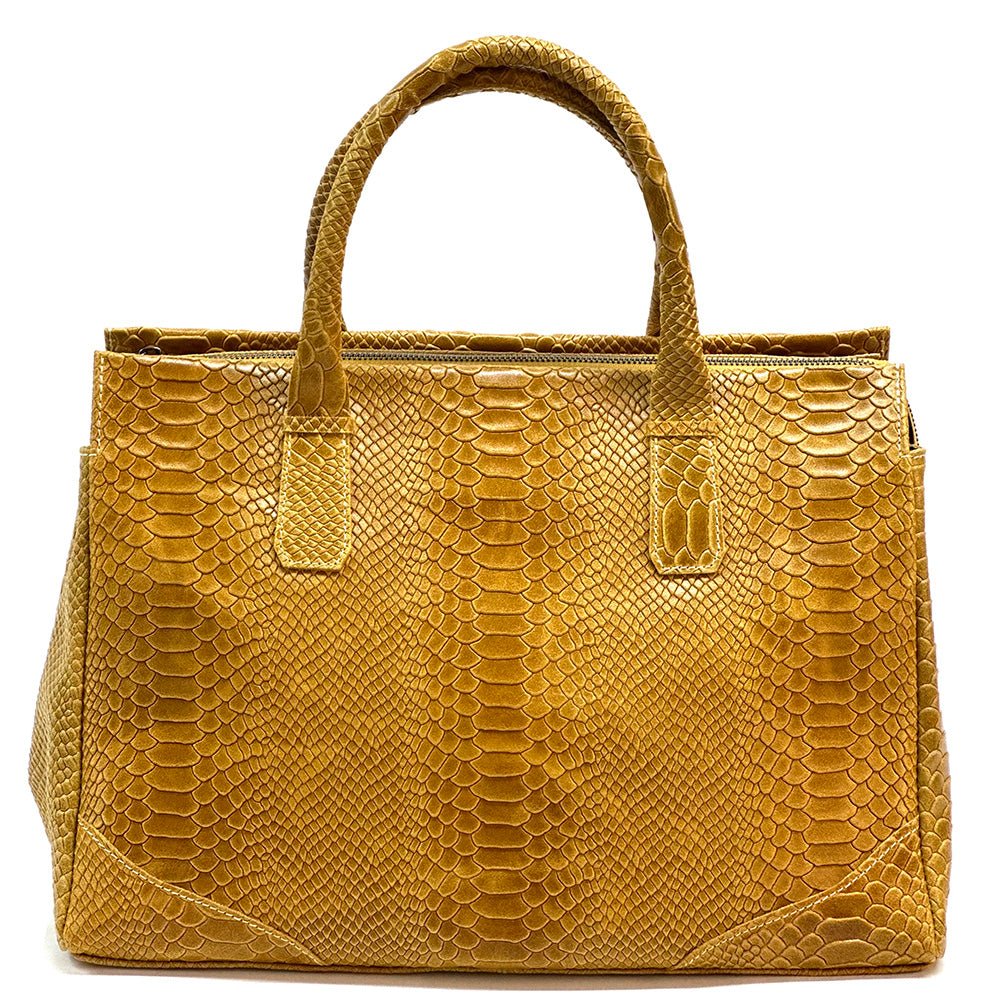 Serpentina Genuine Leather Tote Bag with Python Print - Leather Italiano