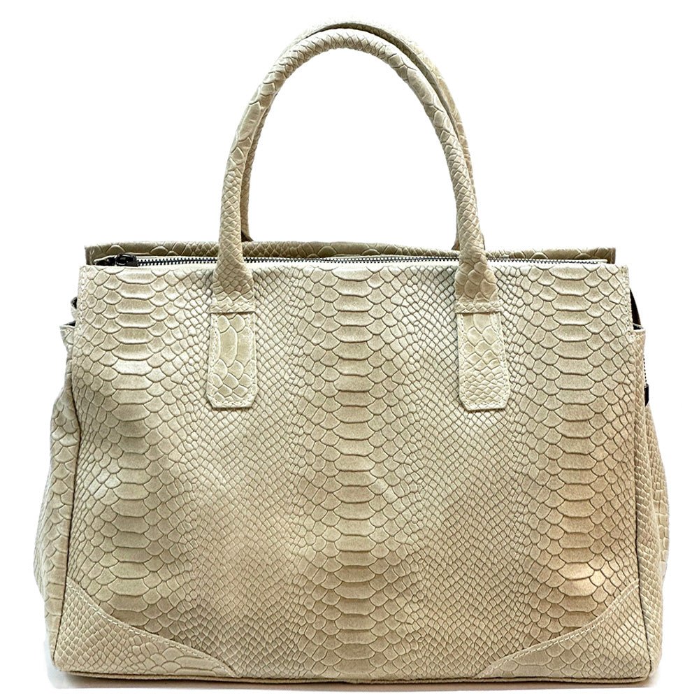 Serpentina Genuine Leather Tote Bag with Python Print - Leather Italiano
