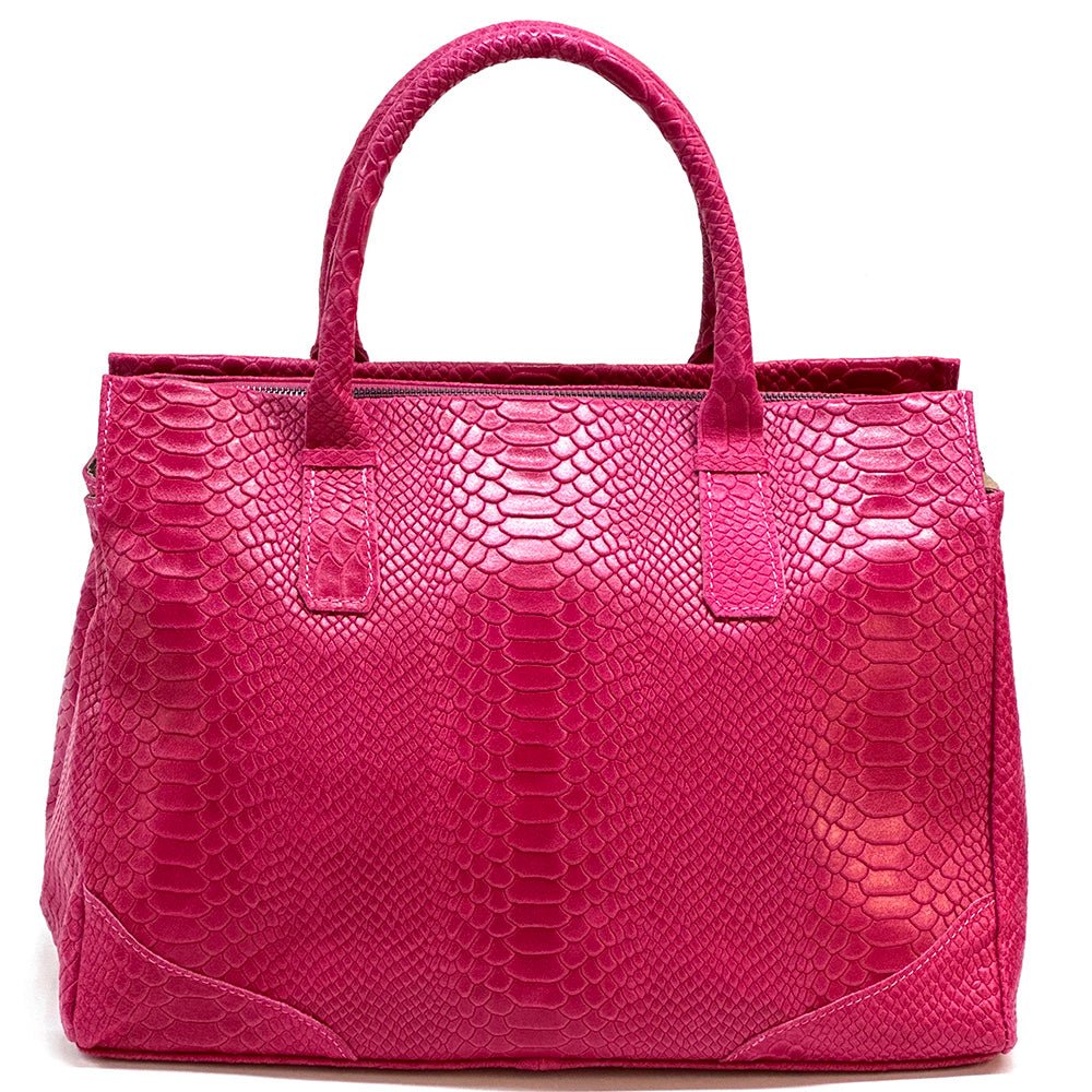 Serpentina Genuine Leather Tote Bag with Python Print - Leather Italiano