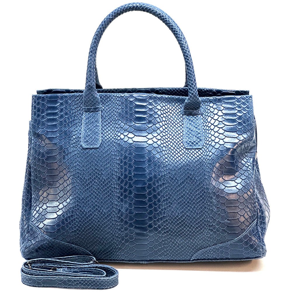 Serpentina Genuine Leather Tote Bag with Python Print - Leather Italiano