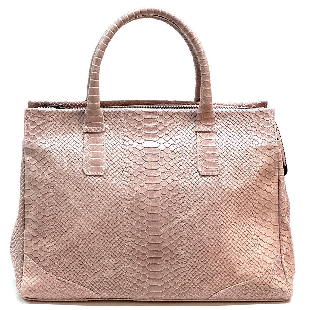 Serpentina Genuine Leather Tote Bag with Python Print - Leather Italiano