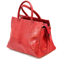 Serpentina Genuine Leather Tote Bag with Python Print - Leather Italiano