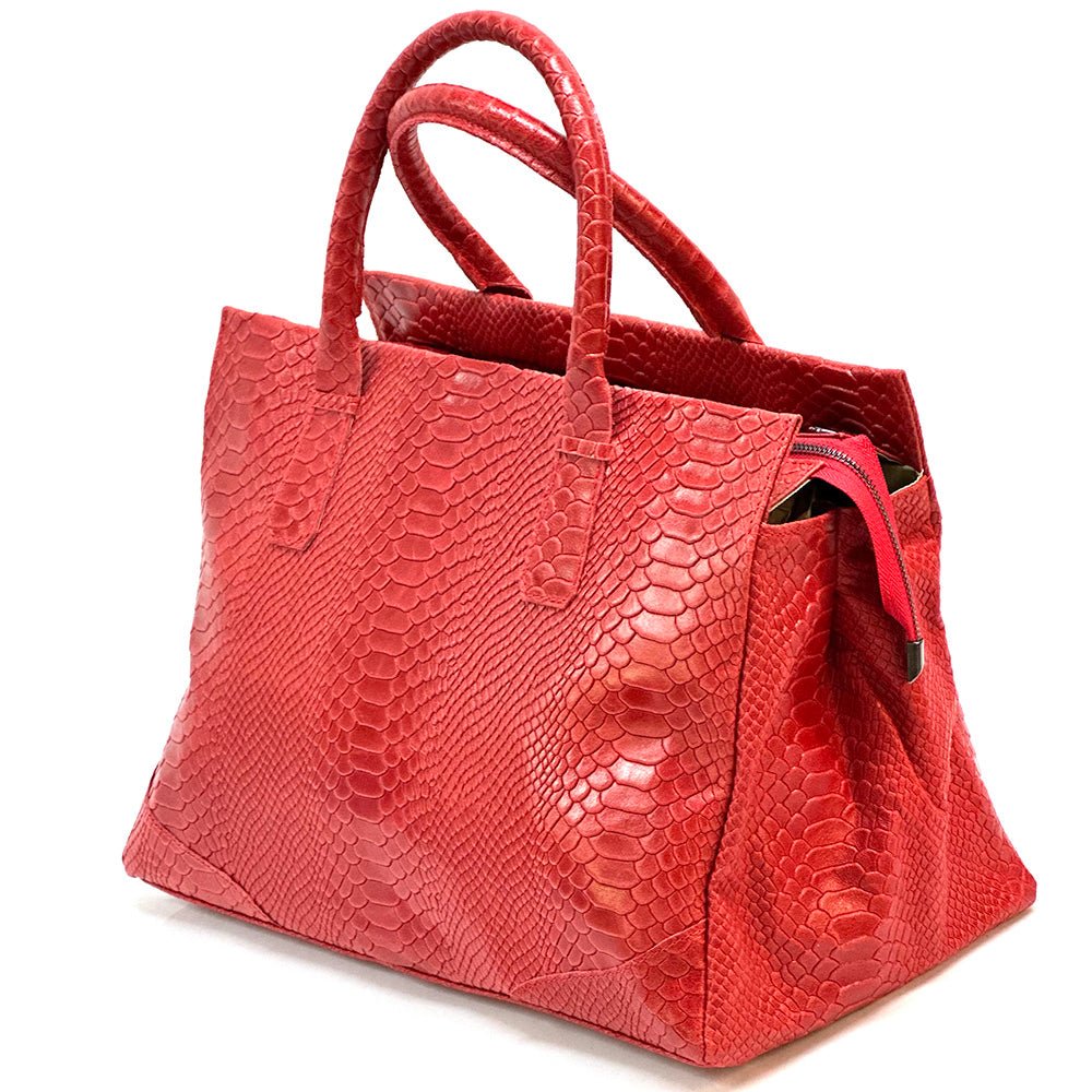 Serpentina Genuine Leather Tote Bag with Python Print - Leather Italiano