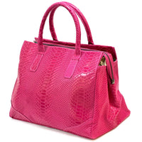 Serpentina Genuine Leather Tote Bag with Python Print - Leather Italiano