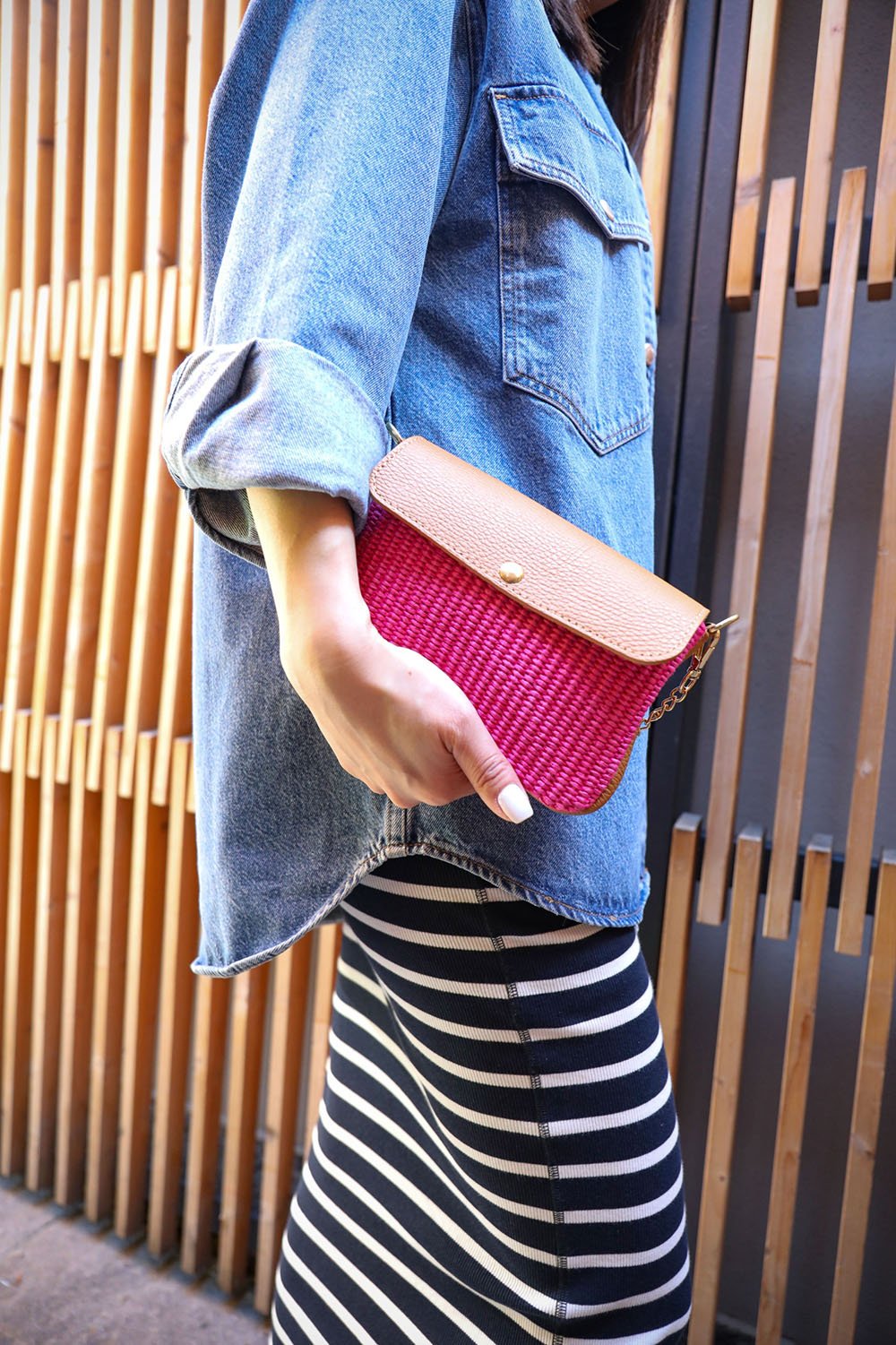 Solea Straw and Leather Clutch & Crossbody Bag - Leather Italiano