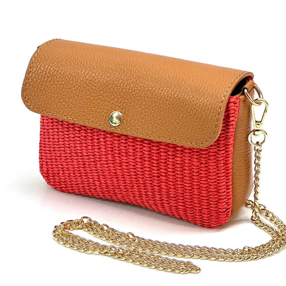 Solea Straw and Leather Clutch & Crossbody Bag - Leather Italiano