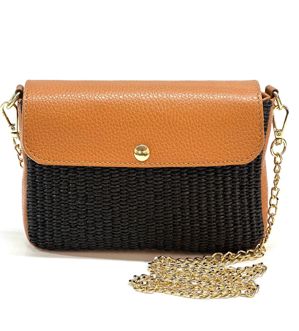 Solea Straw and Leather Clutch & Crossbody Bag - Leather Italiano