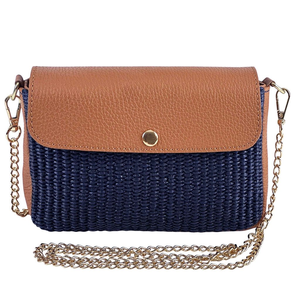 Solea Straw and Leather Clutch & Crossbody Bag - Leather Italiano