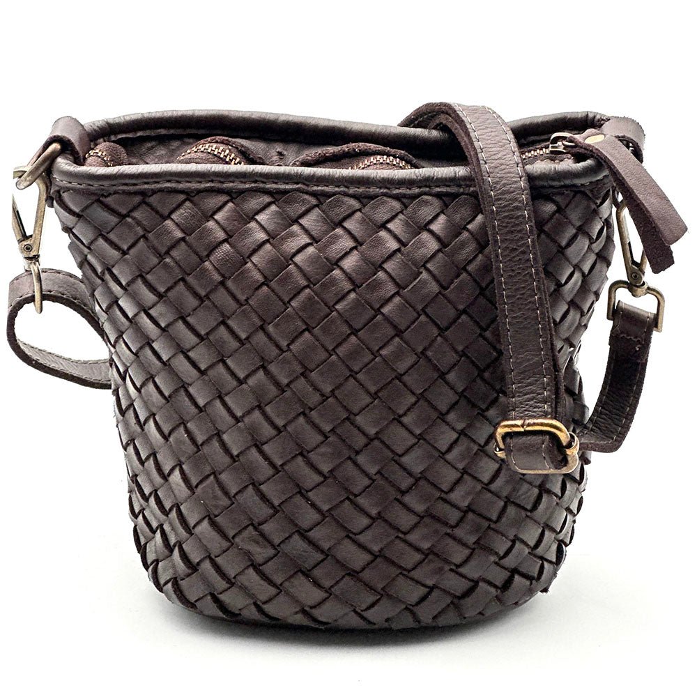 Terenzia Cow Leather Woven Bucket Crossbody Bag - Leather Italiano
