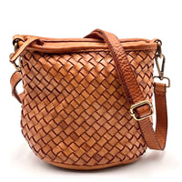 Terenzia Cow Leather Woven Bucket Crossbody Bag - Leather Italiano