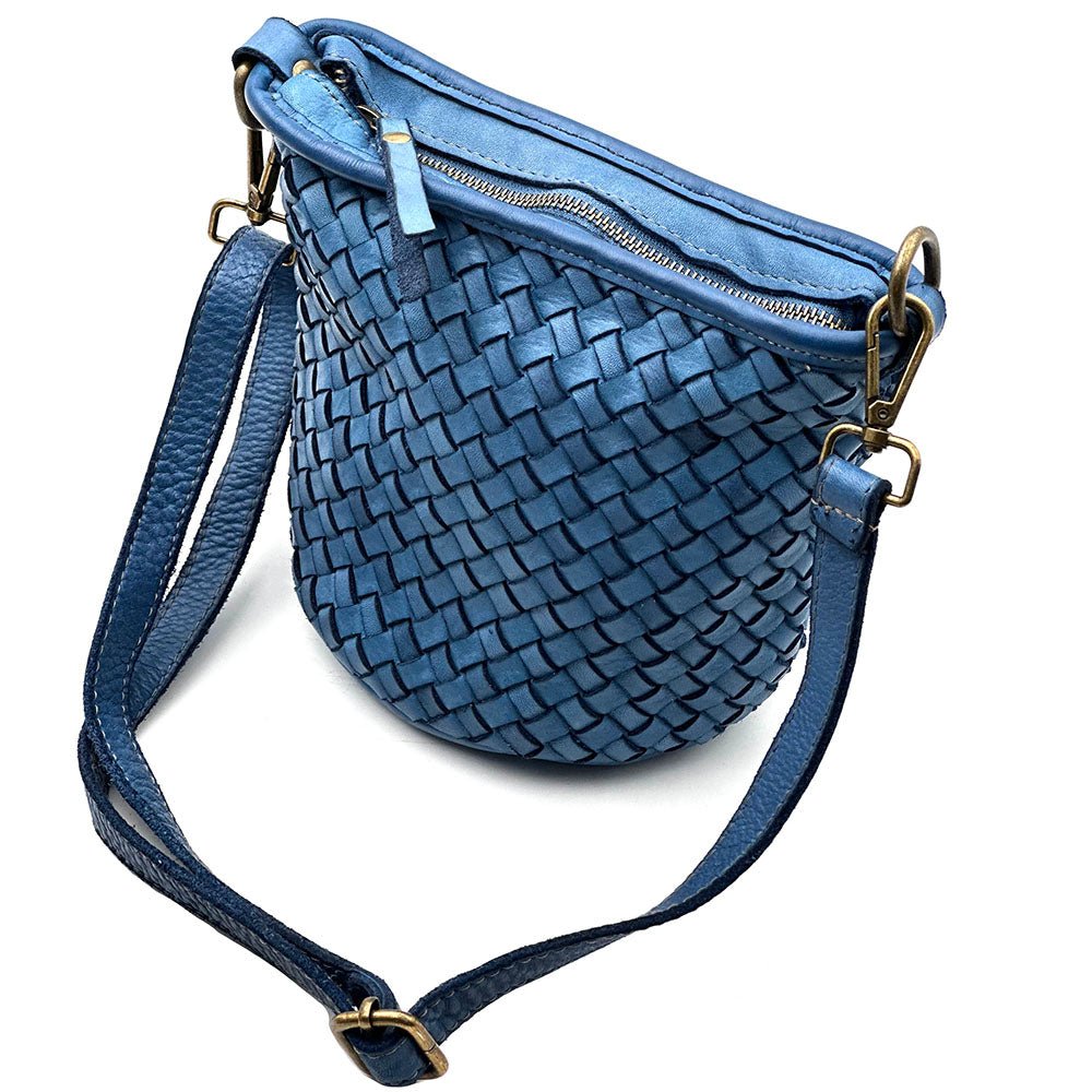 Terenzia Cow Leather Woven Bucket Crossbody Bag - Leather Italiano