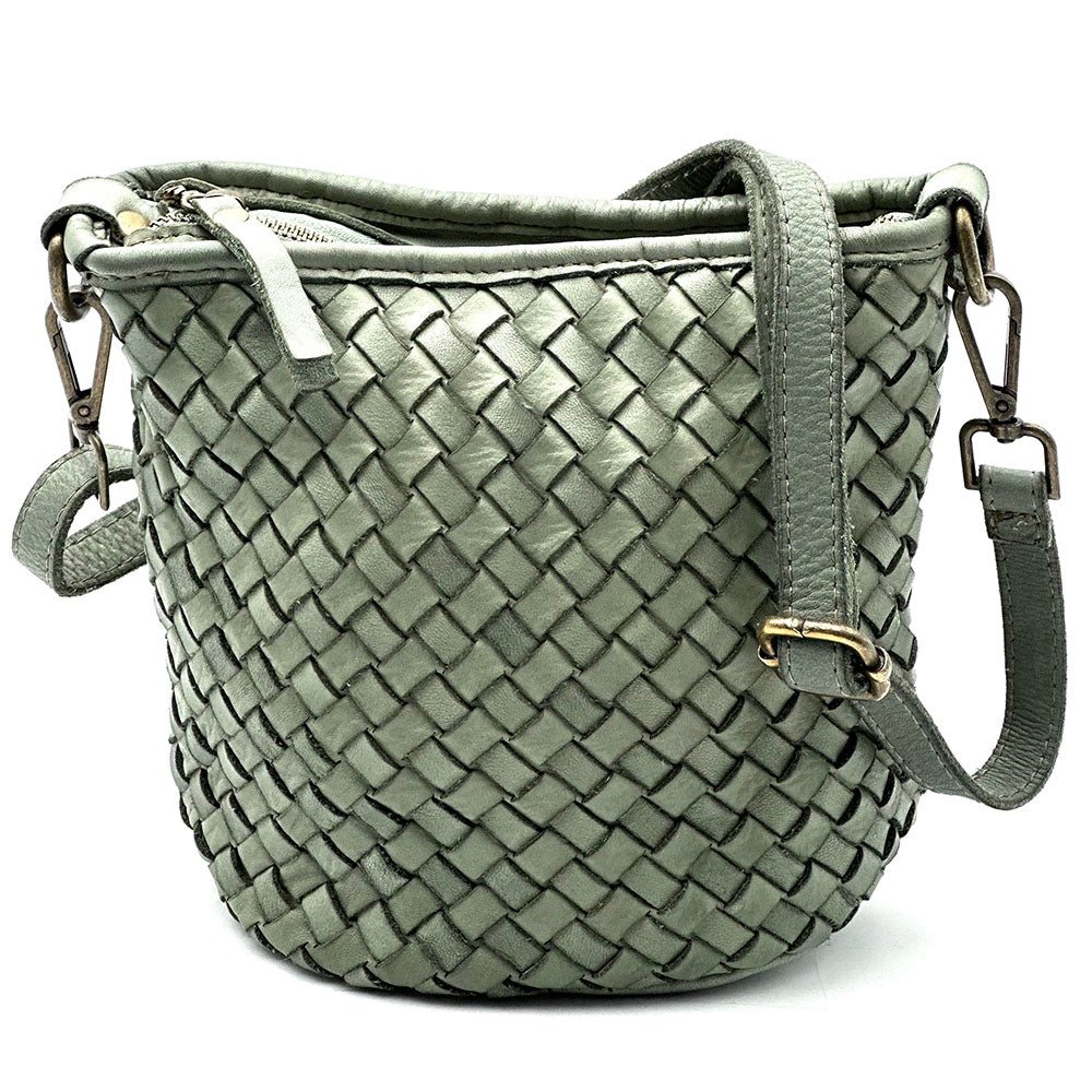 Terenzia Cow Leather Woven Bucket Crossbody Bag - Leather Italiano