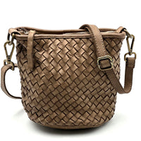 Terenzia Cow Leather Woven Bucket Crossbody Bag - Leather Italiano