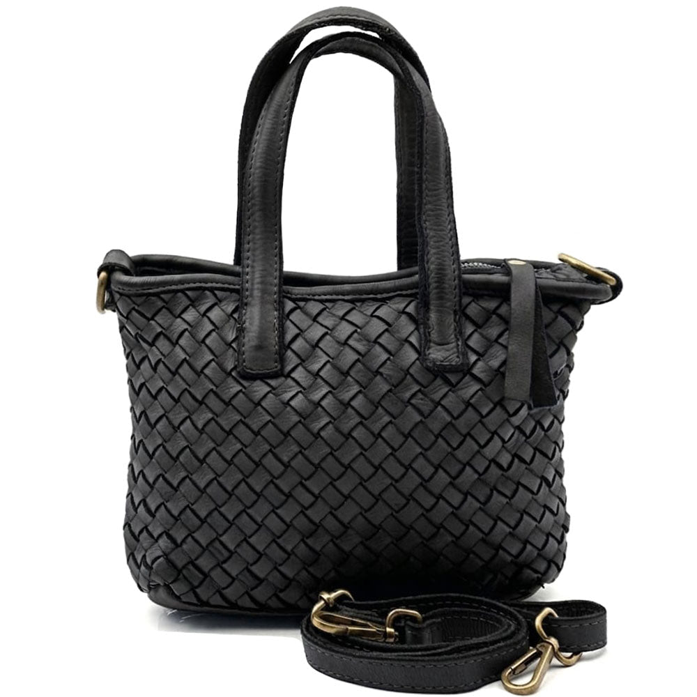 Tessia Woven Italian Leather Crossbody Tote - Leather Italiano