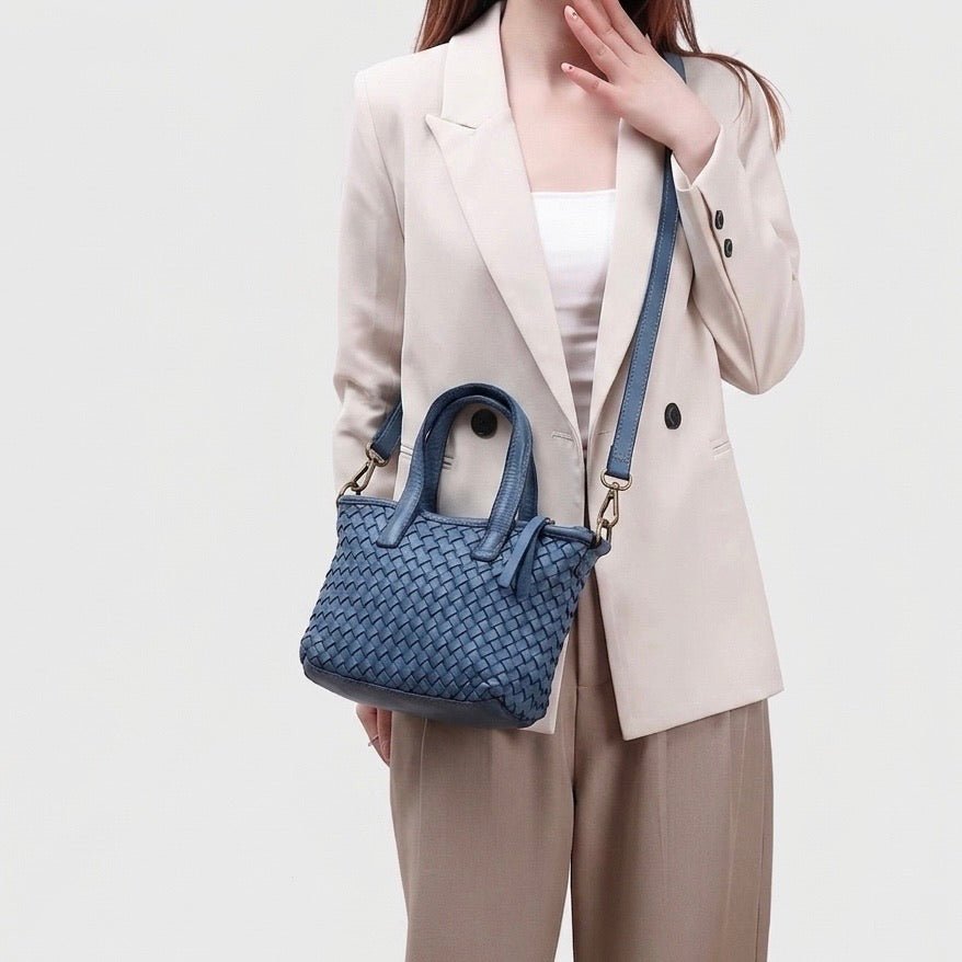 Tessia Woven Italian Leather Crossbody Tote - Leather Italiano