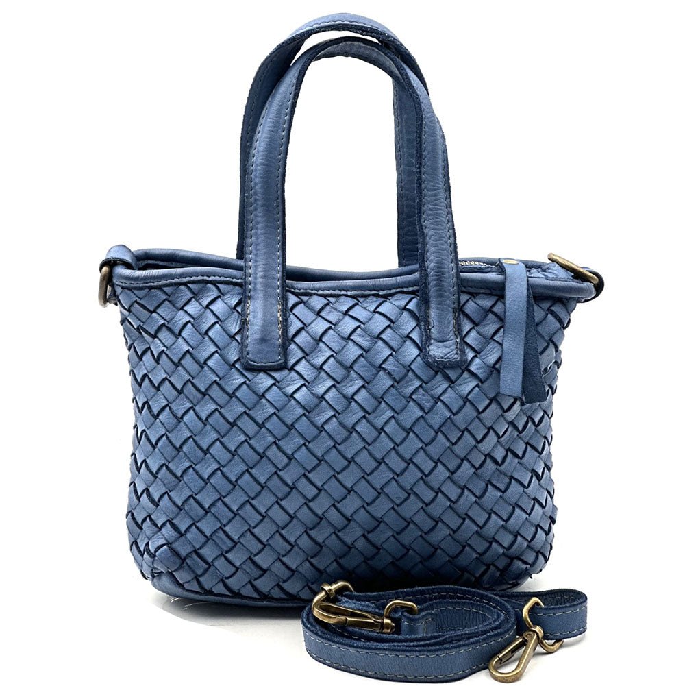 Tessia Woven Italian Leather Crossbody Tote - Leather Italiano