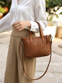 Tessia Woven Italian Leather Crossbody Tote - Leather Italiano