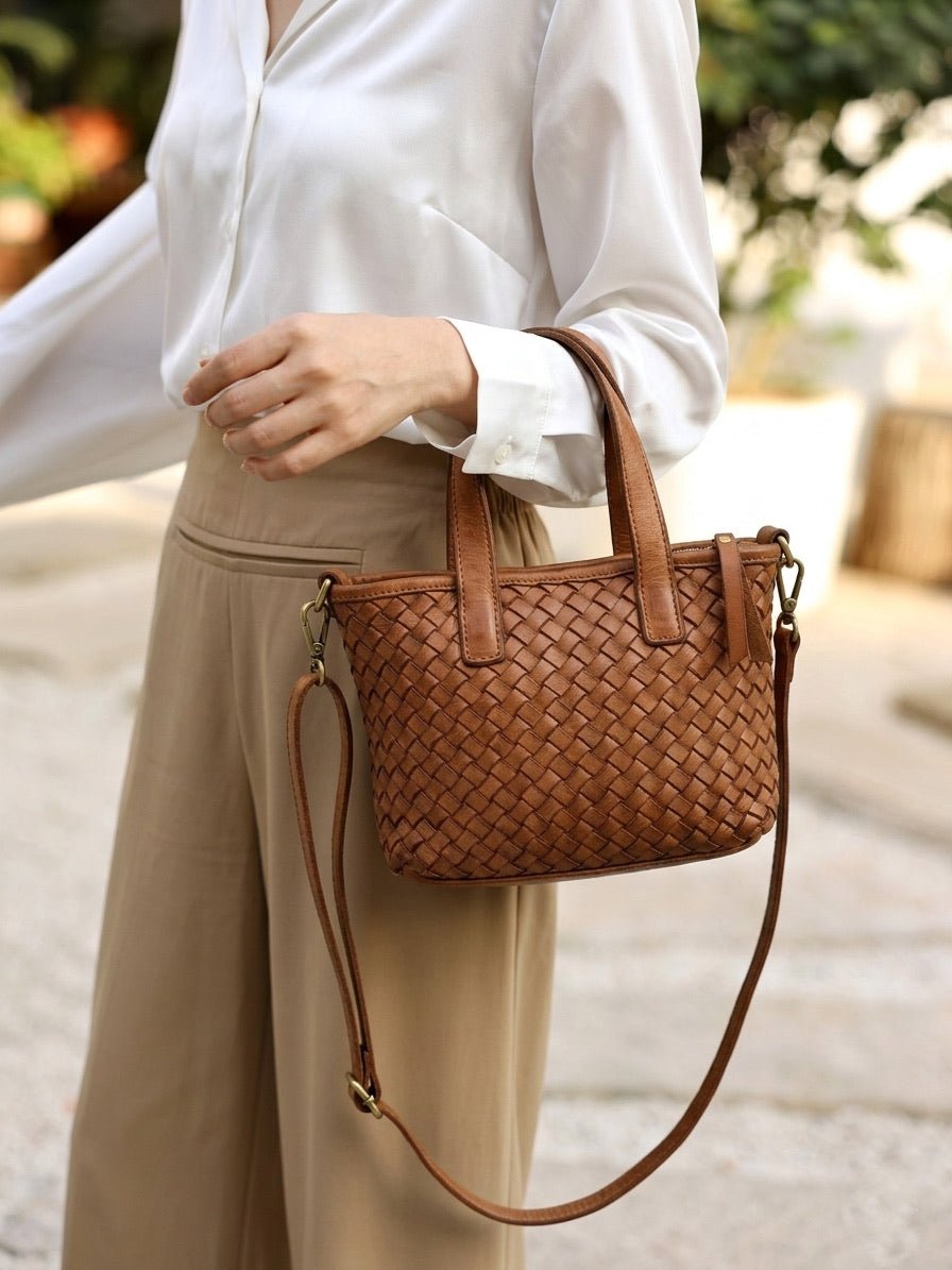 Tessia Woven Italian Leather Crossbody Tote - Leather Italiano