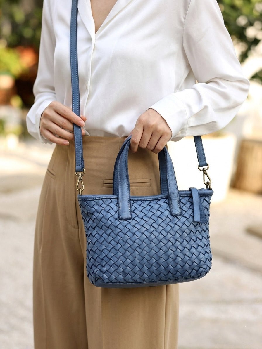 Tessia Woven Italian Leather Crossbody Tote - Leather Italiano