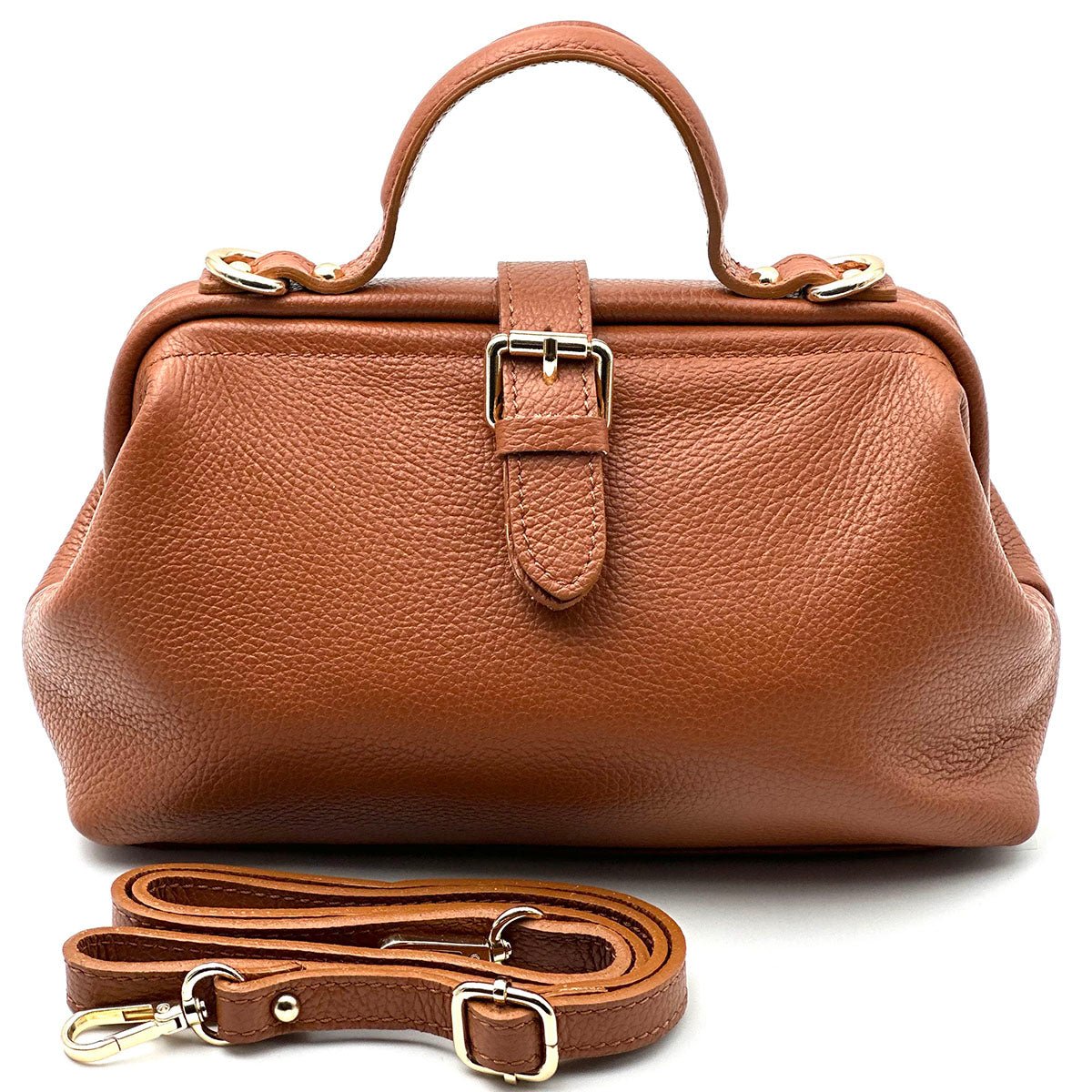 Valeria Italian Leather Doctor Frame Top Handle Bag - Leather Italiano