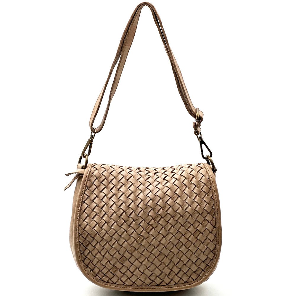 Velisia Woven Cow Leather Saddle Bag - Leather Italiano