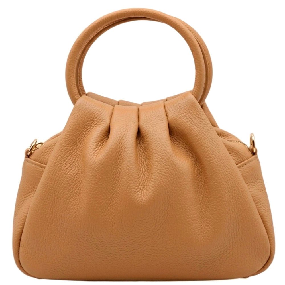 Velmora Italian Leather Handbag - Sculpted Top Handle Design - Leather Italiano