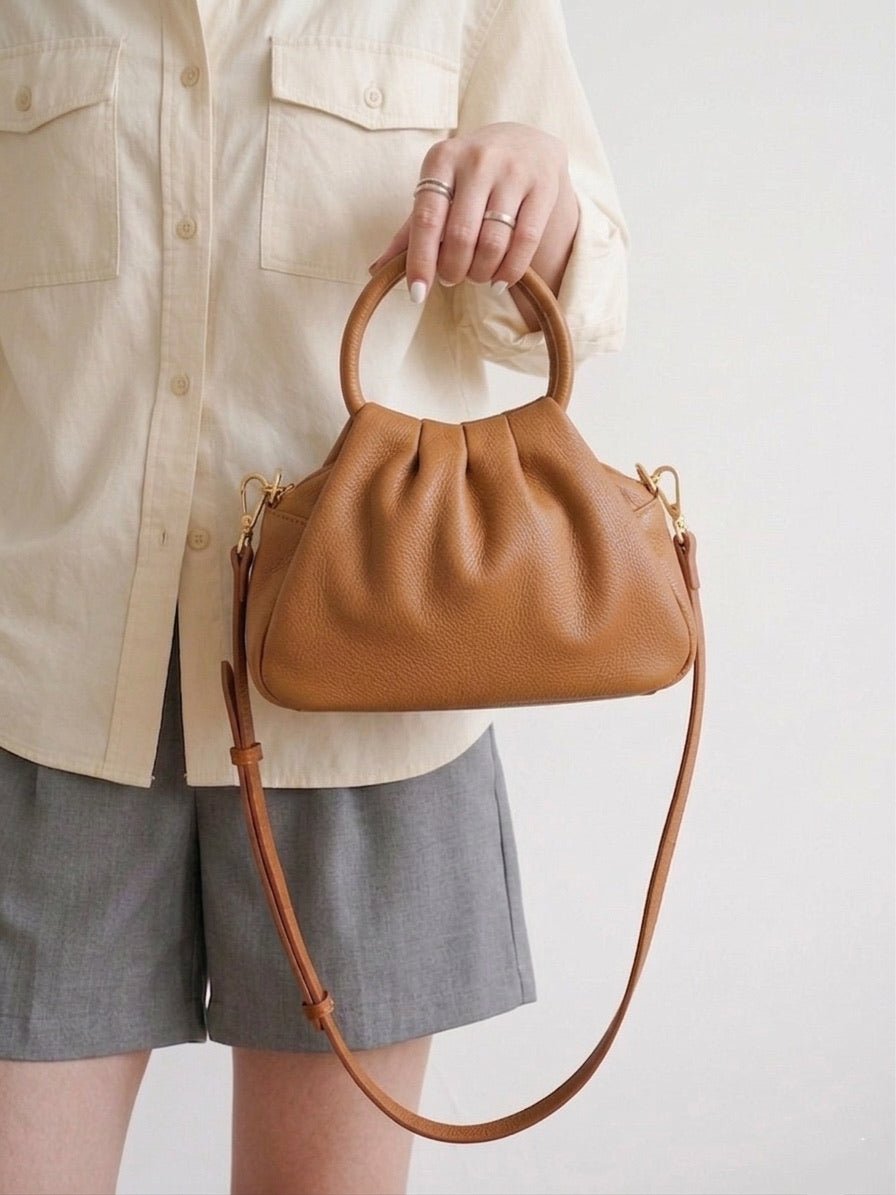 Velmora Italian Leather Handbag - Sculpted Top Handle Design - Leather Italiano
